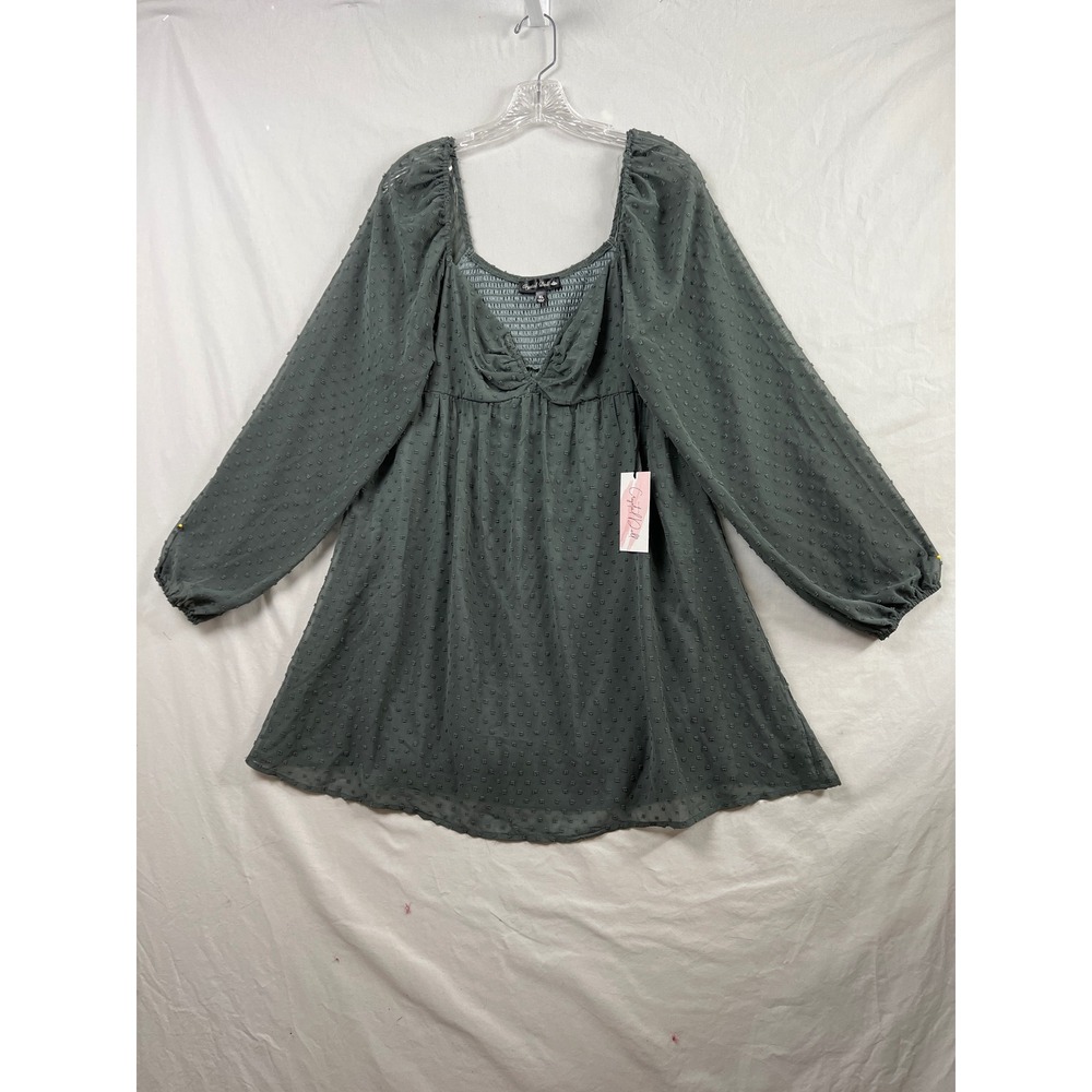 Crystal Doll Babydoll Dress Womens XL Green Swiss Dot Smocked New Cottagecore